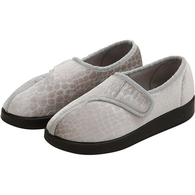 Silverts Women Extra Wide Easy Closure Jewel Slippers, 8, Light Grey