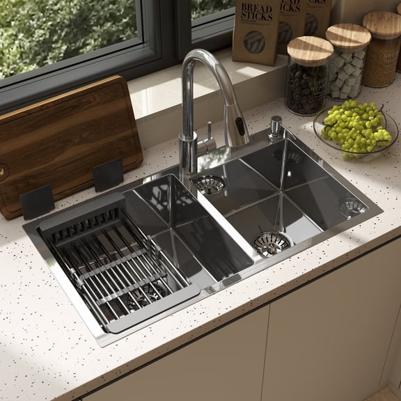 Kviwasha 30x18 Undermount Kitchen Sink Single Bowl Basin Stainless Steel Kitchen Bar with Multiple Accessories