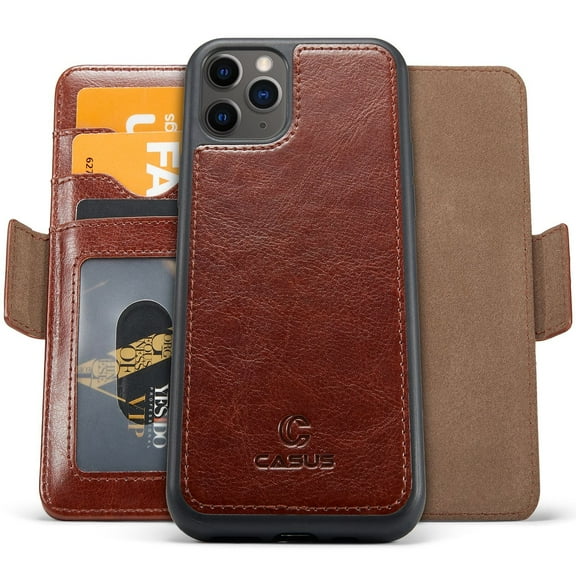 Casus Removable Wallet Cover Magnetic Phone Case for iPhone 12 Pro Max - Brown