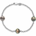 thumbnail image 4 of Sterling Silver Rhodium 8-9mm Baroque 3Stat Tahit Saltwater Pearl Bracelet Made In Canada -Jewelry By Sweet Pea, 4 of 7
