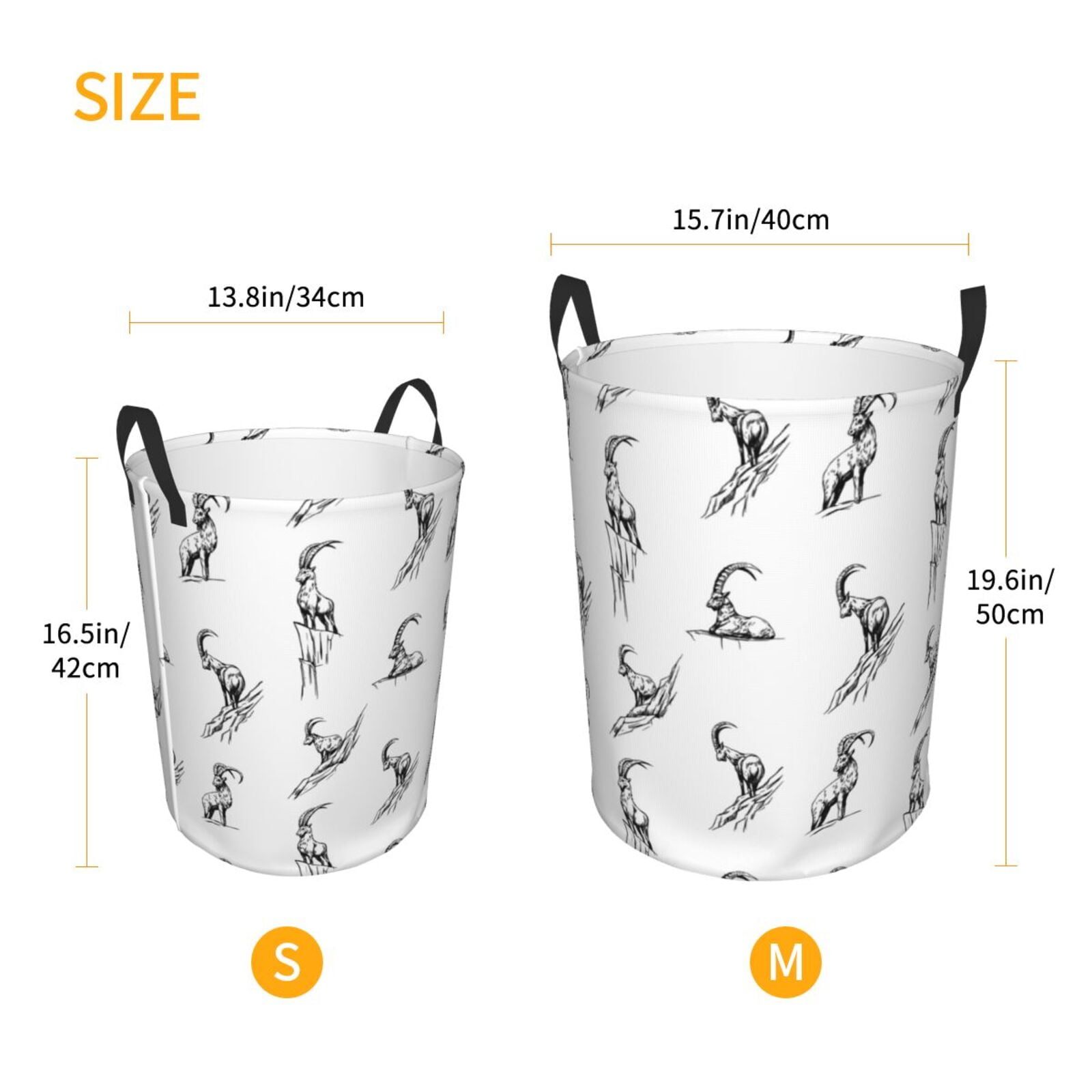 Large Laundry Basket with Handles - Minimalist Sketch Cool Goat Kids Baby Dirty Clothes Laundry Hamper for Bedroom Aesthetic