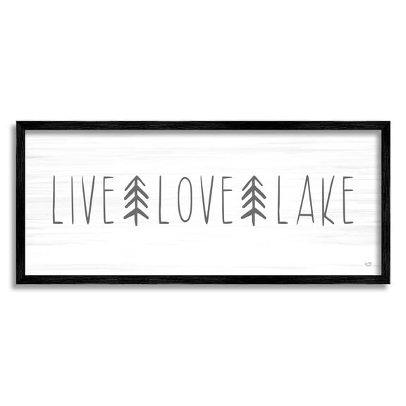 Stupell Industries Live Love Lake Phrase Nature Painting Black Framed Art Print Wall Art, 24 x 10