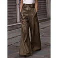 thumbnail image 5 of Women'S Faux Leather Pants PU High Waist Wide Leg Pants with Pockets Pleated Going Out Trousers Dark Brown XL, 5 of 6