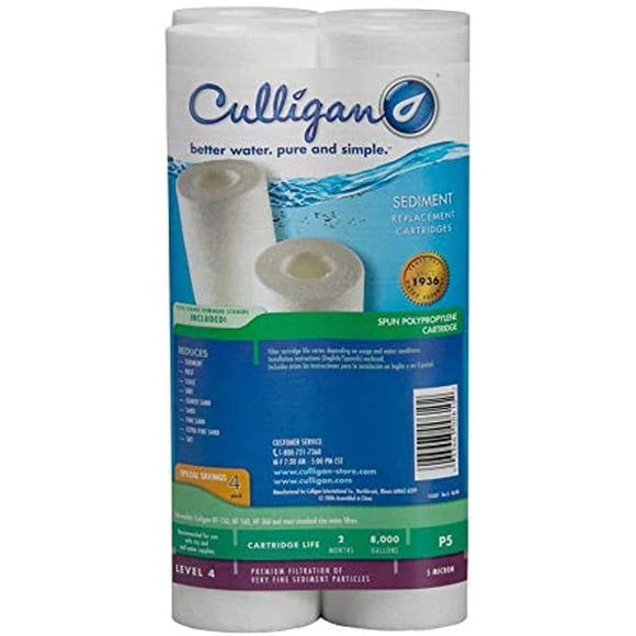 Culligan P5-4PK P5 Filtro de agua premium para toda la casa, 8.000 galones, paquete de 4, blanco, pa