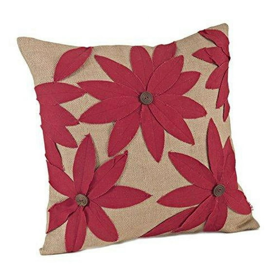 Fennco Styles Poinsettia Holiday Flower Design Cotton Jute Throw Pillow 18"W x 18"L