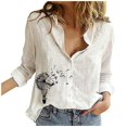 thumbnail image 1 of Qertyioot Hauts pour Femmes Mode Boutons Amples Imprimés Col à Revers Manches Longues T-shirts Blouse, 1 of 5