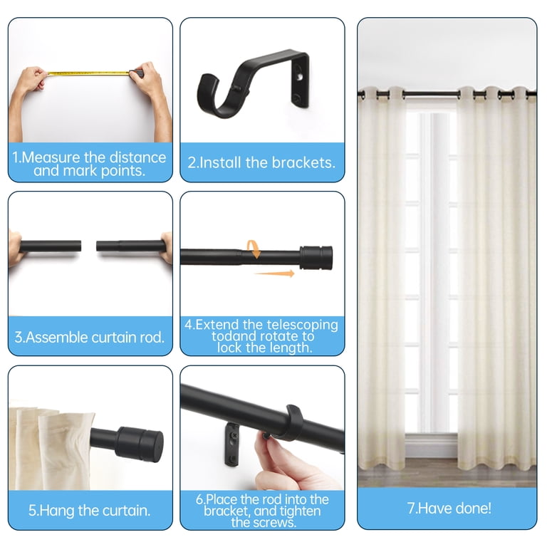 Sindcom Heavy-Duty Matte Black Curtain Rod, 28-132" photo 6