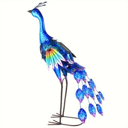 Outdoor Solar Peacock Statue Garden Deco Metal Birds Garden Sculptures Statues Halloween Decorations