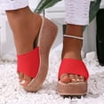 thumbnail image 2 of Women's Solid Color Peep Toe Wedge Slide Sandals Espadrille Platform Heel Slippers Soft Fabric Upper Non Slip Lightweight Summer Casual Outdoor Footwear, 2 of 10