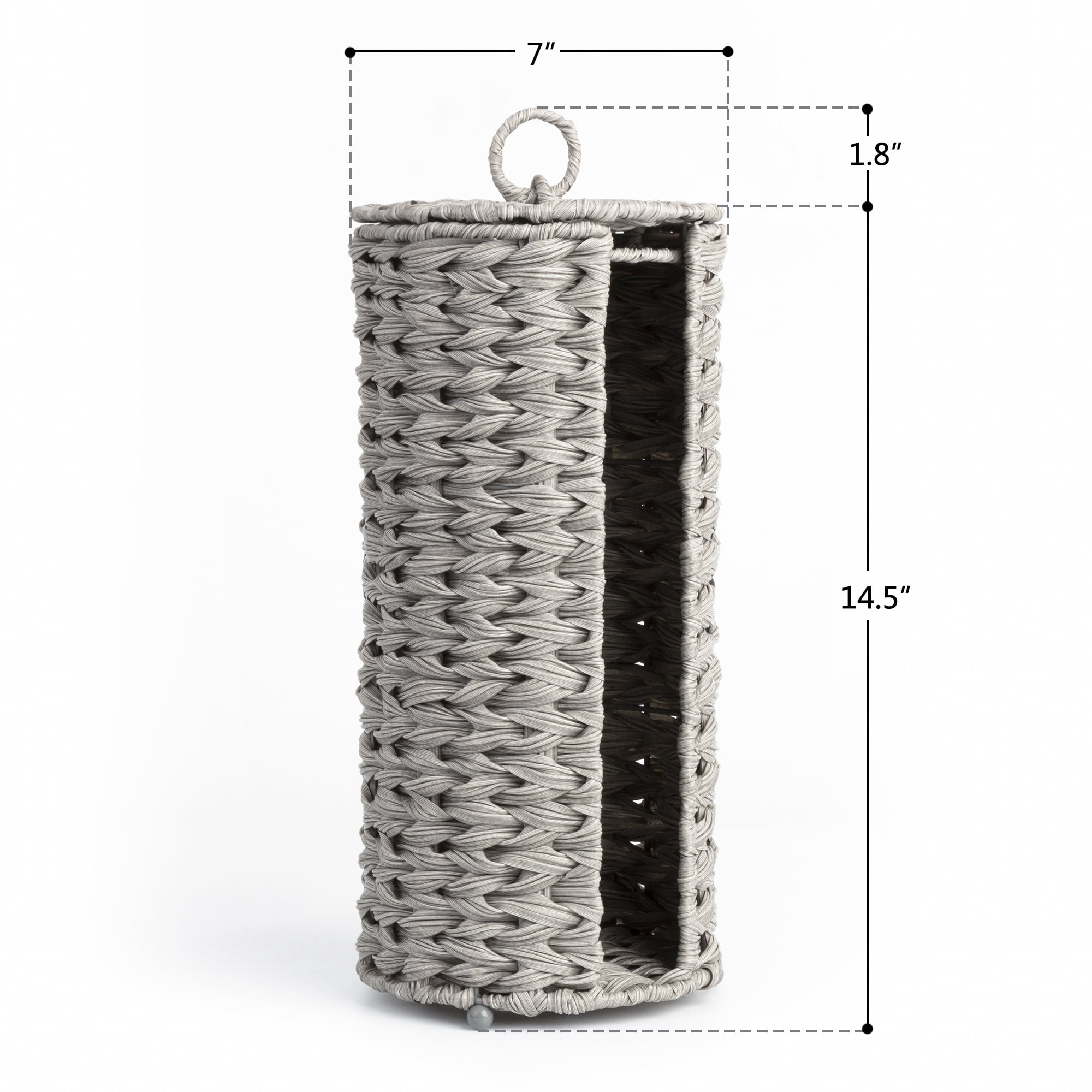 Freestanding Toilet Paper Holder with Lid, Wicker Toilet Roll Holder, Bathroom Storage Basket, Round, Gray