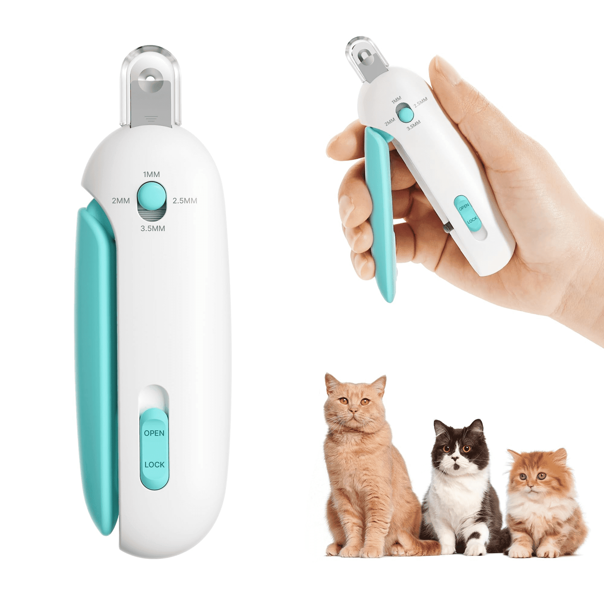 Potaroma Adjustable Cat Nail Clipper, 3-Size Trimming Hole with Hidden File, Safe Anti-Splash Claw Cutter for Kittens and Cats, Blue