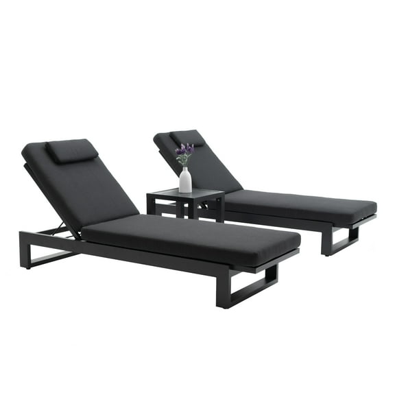 Patio Chaise Lounge Chair Set of 3 Outdoor 5 Adjustable Position Recliner with Side Table,Dark Grey