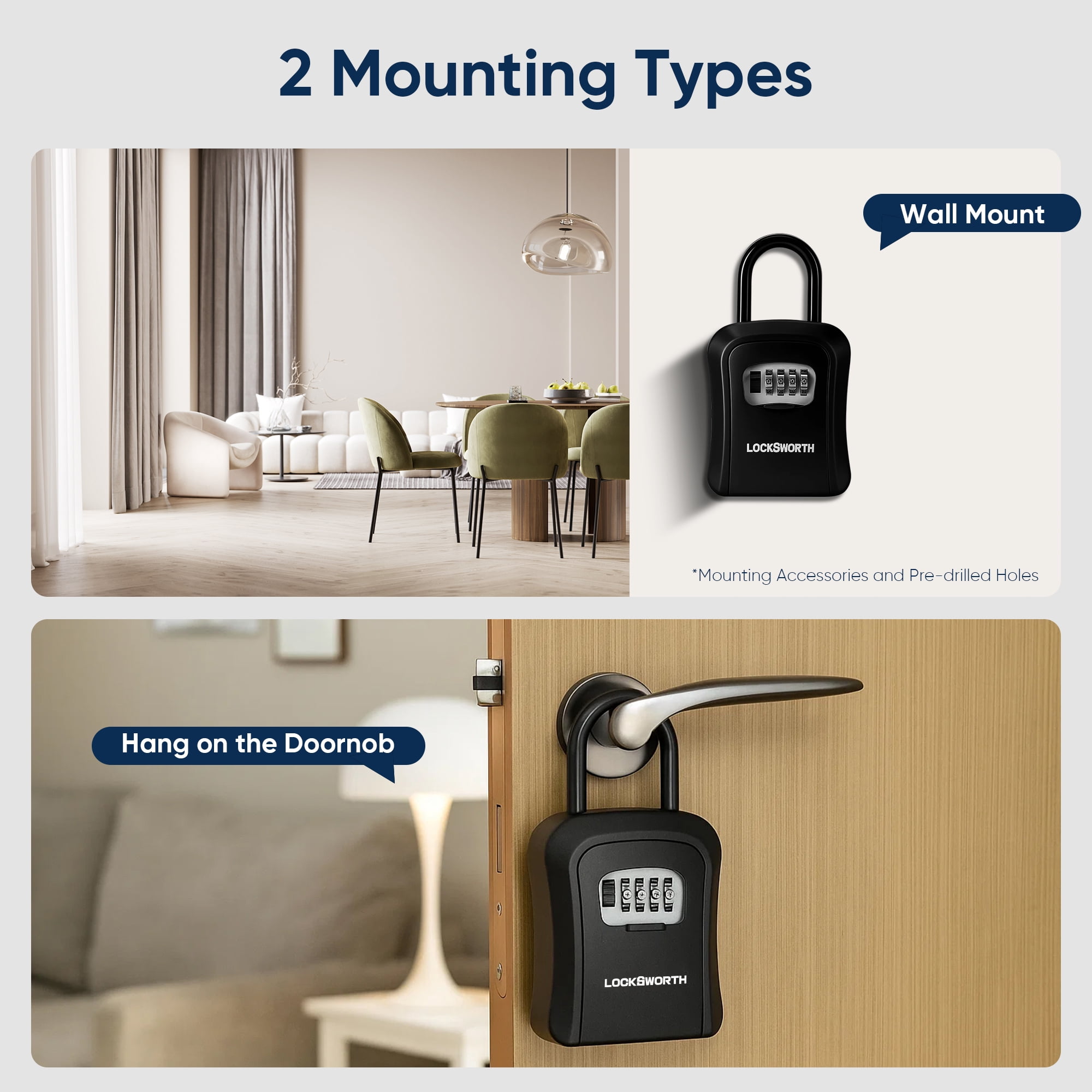 LOCKSWORTH Key Lock Box, 9 keys Wall Mounted Lock Box with Shutter for Keys Outdoor, Lockboxes for Realtors Home Office