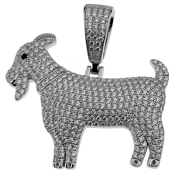 Real Solid 925 Sterling Silver GOAT Hip Hop Pendant Iced Flooded Micro Pave 1.5" Inch