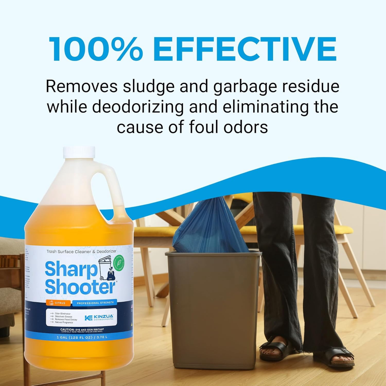 Kinzua Environmental Sharpshooter Heavy-Duty Trash Can Degreaser, Citrus Scent, 1 Gal - Odor Eliminator for Kitchens & Garbage Cans
