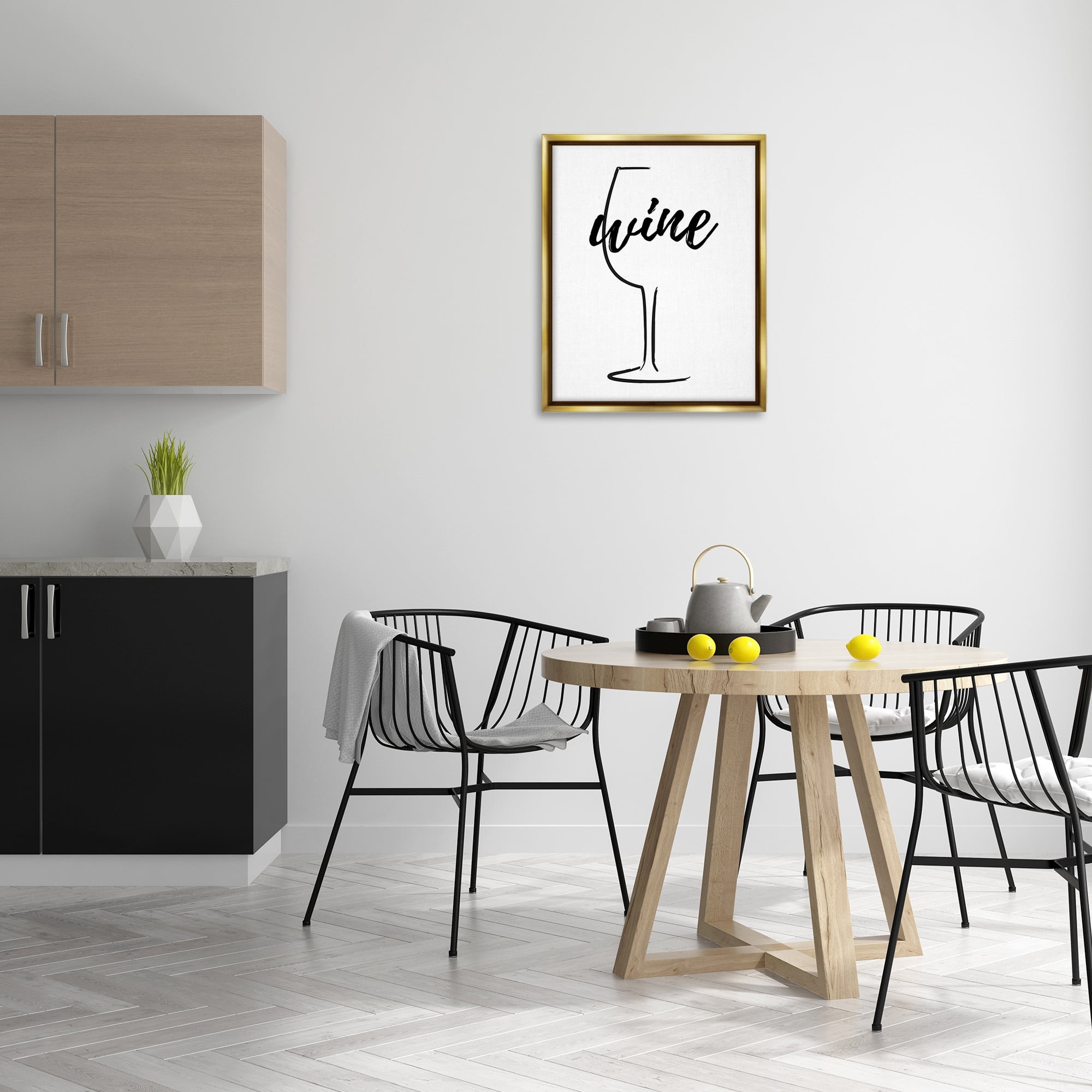 Stupell Industries Minimal Wine Glass Food & Beverage Painting Gold Floater Framed Canvas Art Print Wall Art, 25 x 31
