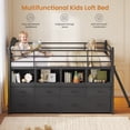 thumbnail image 5 of Low Loft Bed Twin Size with 8 Storage Drawers and LED Lights, Metal Loft Bed Frame with Bookcase Storage, Safety Guardrail and Under-Bed Play Space, Black, 5 of 9