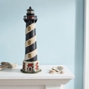 Hosley 8 Inch Tall Coastal Beach Themed Tabletop Resin Lighthouse Blinking Tower Light