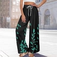 thumbnail image 3 of Women’s Summer Loose Wide Leg Floral Print Pants Elastic Waist Drawstring Trousers with Pockets for Casual Daily Wear Black L, 3 of 7