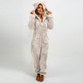 thumbnail image 2 of WMTBSRSW Women's Fuzzy Fleece Onesie Half Zip One Piece Pajamas with Cute Bear Ear Hood Winter Warm Long Sleeve Onesie Pajamas Jumpsuit Sleepwear, 2 of 7