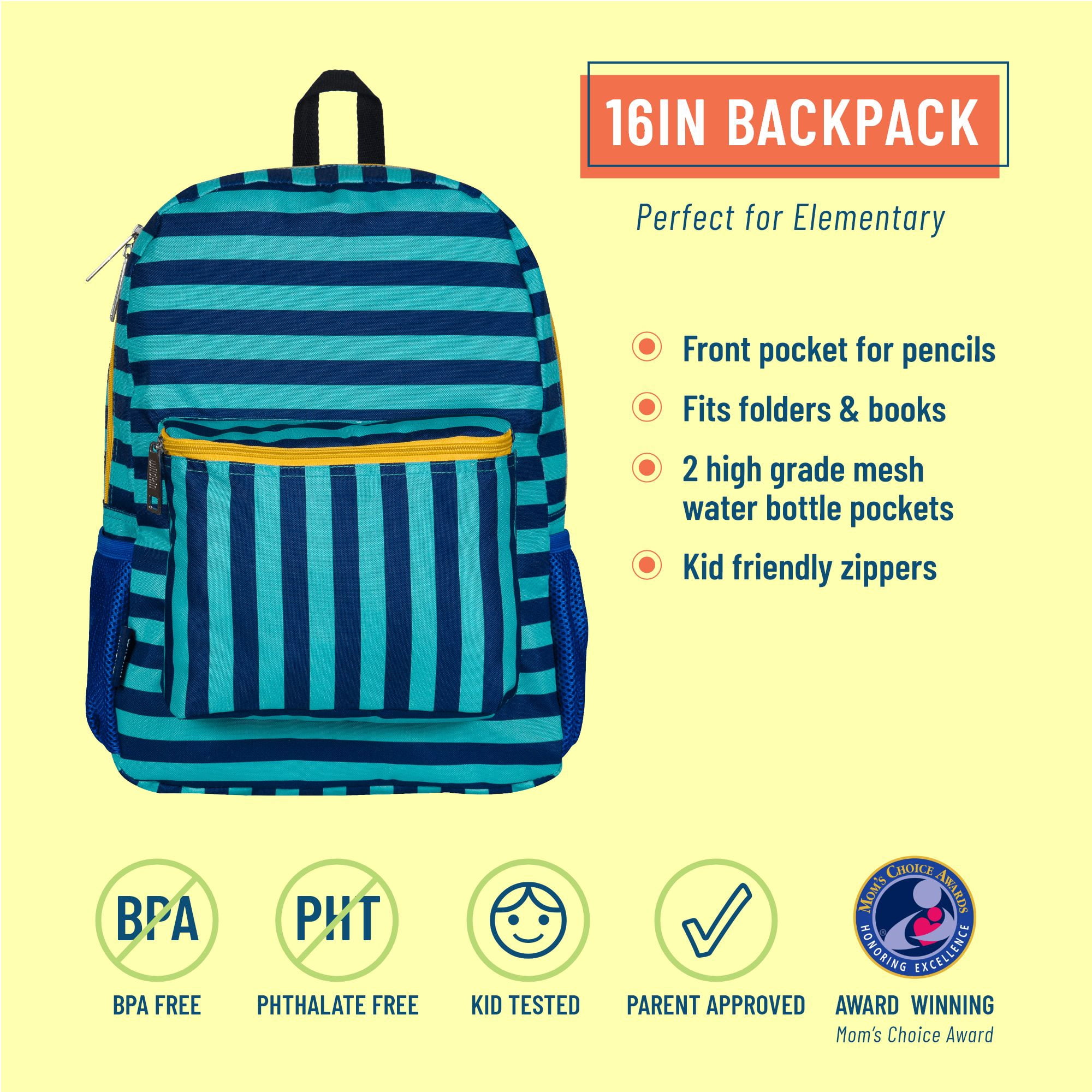 Wildkin Kids 16 Inch Backpack for Boys and Girls (Blue Stripes)