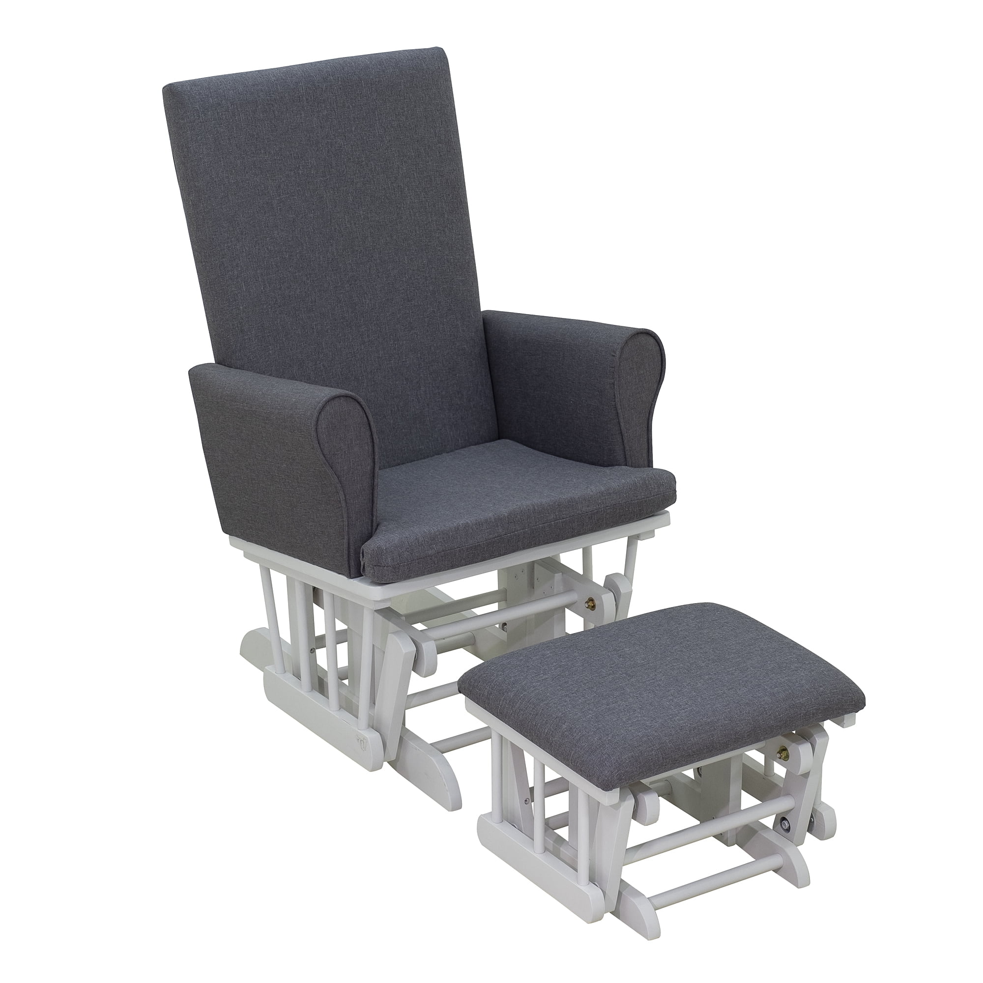 Rubberwood Glider Rocking Chair with Ottoman Set 2 Piece Grey