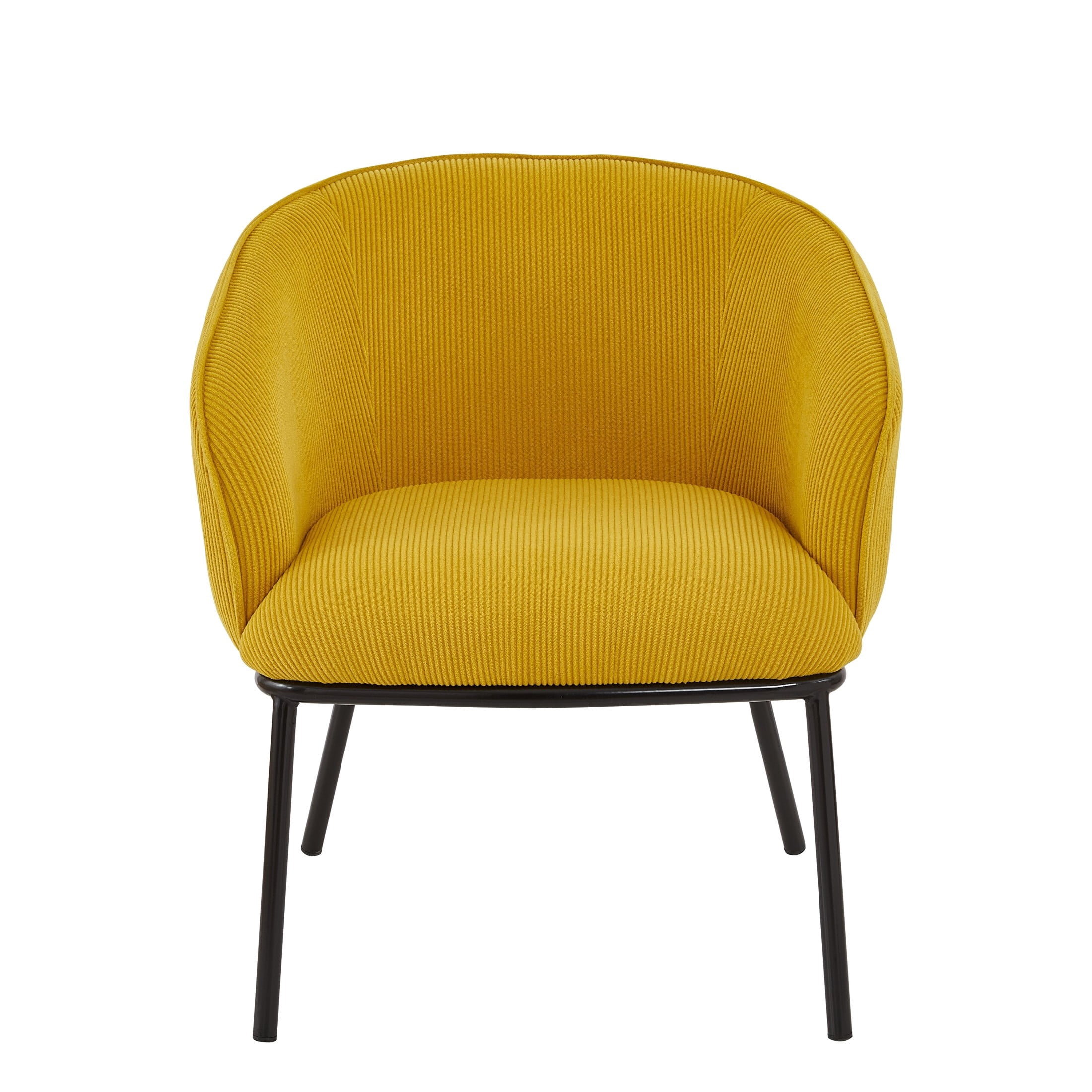 GDF Studio Mid-Century Modern Barrel Accent Chair with Corduroy Upholstery & Metal Legs, Yellow