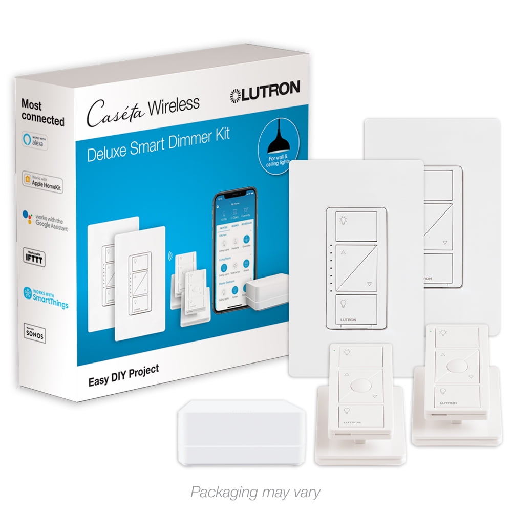 Apple HomeKit | Compatible with Alexa White P-PKG1WS-WH-C 2 Points of Control 3-Way and The Google Assistant Lutron Caseta Smart Switch Kit with Remote