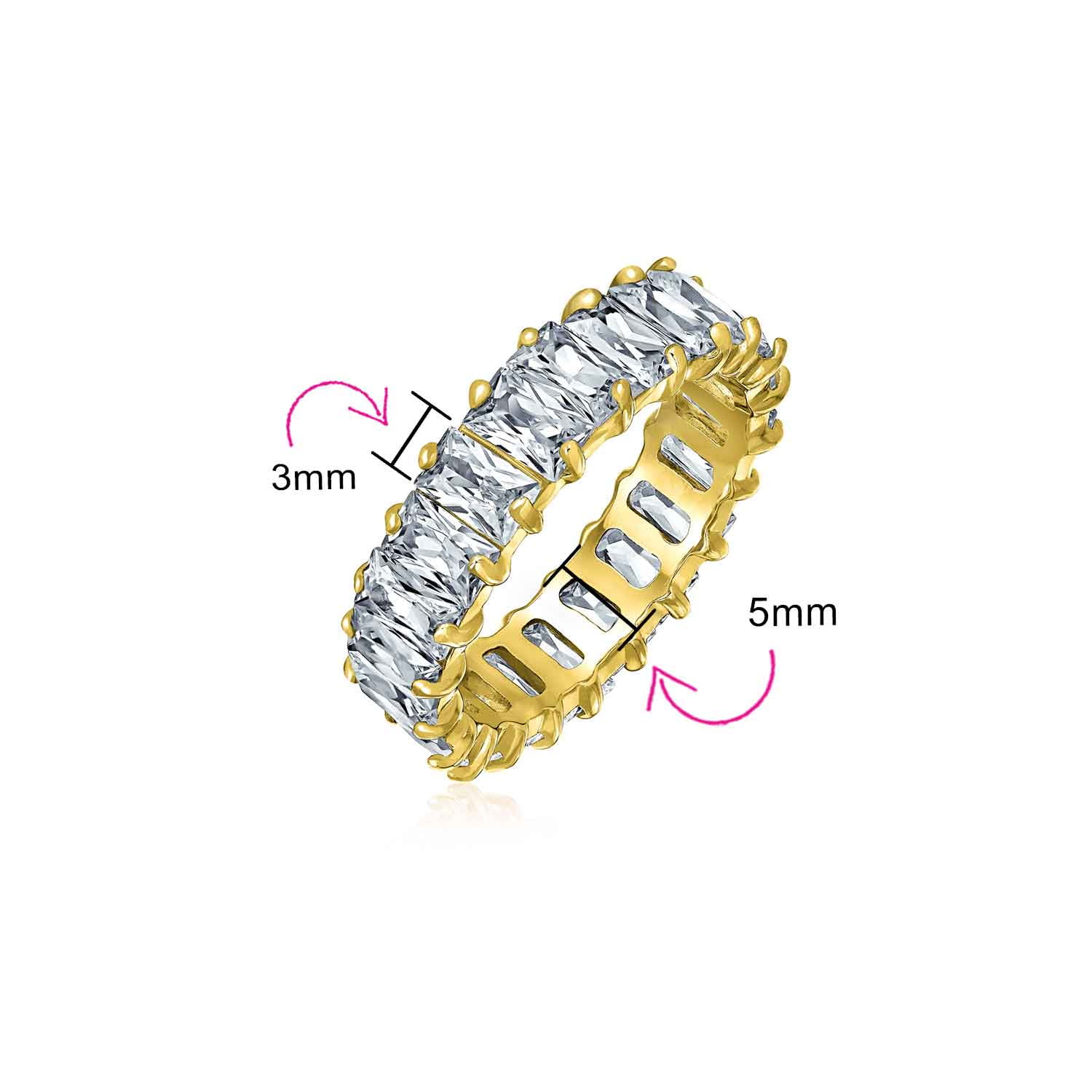 AAA Cubic Zirconia Jewel Multi Color Simulated Gemstone Channel Set Rectangle Emerald Cut Baguette CZ Eternity Ring Anniversary Wedding Band For Women 925 Sterling Silver 4MM Stackable Rings