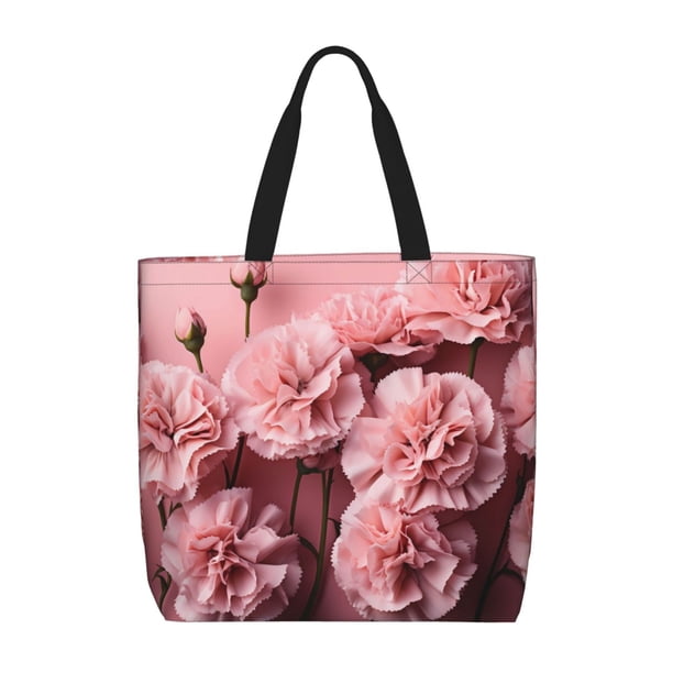 Fotbe Delicate Pink Carnations Bolsa Tote con Estampado para Mujer, Bolsos con Cremallera, Bolsa de Hombro Casual de Gran Capacidad con Bolsillos Internos