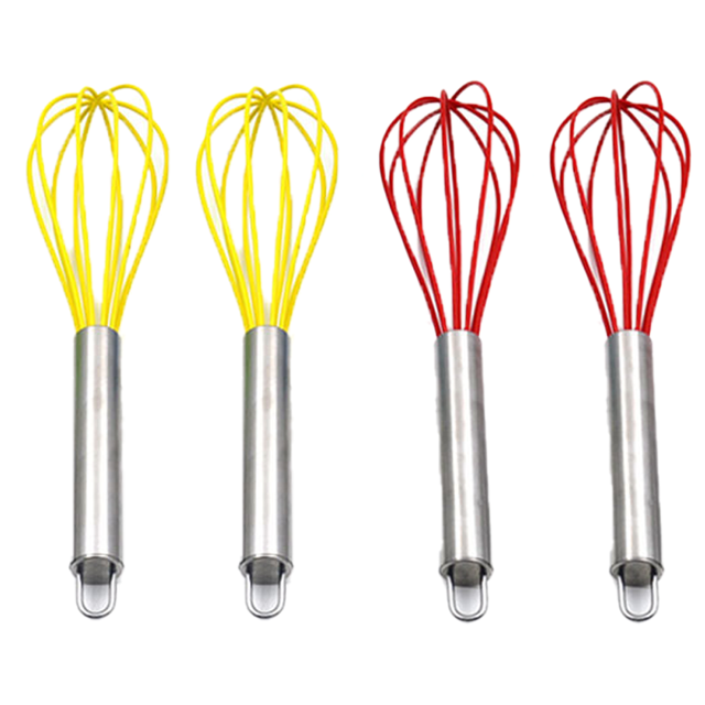 Paquete de mini batidores de cocina de silicona de colores con mango de acero inoxidable para batir huevos con leche Adepaton CPB-US-YYM679-8