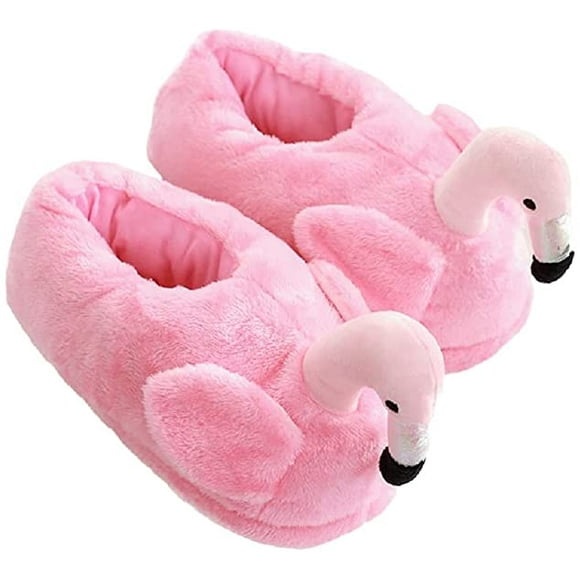 Women's cute fluffy flamingo slippers plush animal slippers warm home slippers soft and comfortable indoor slippers(Rose Red)