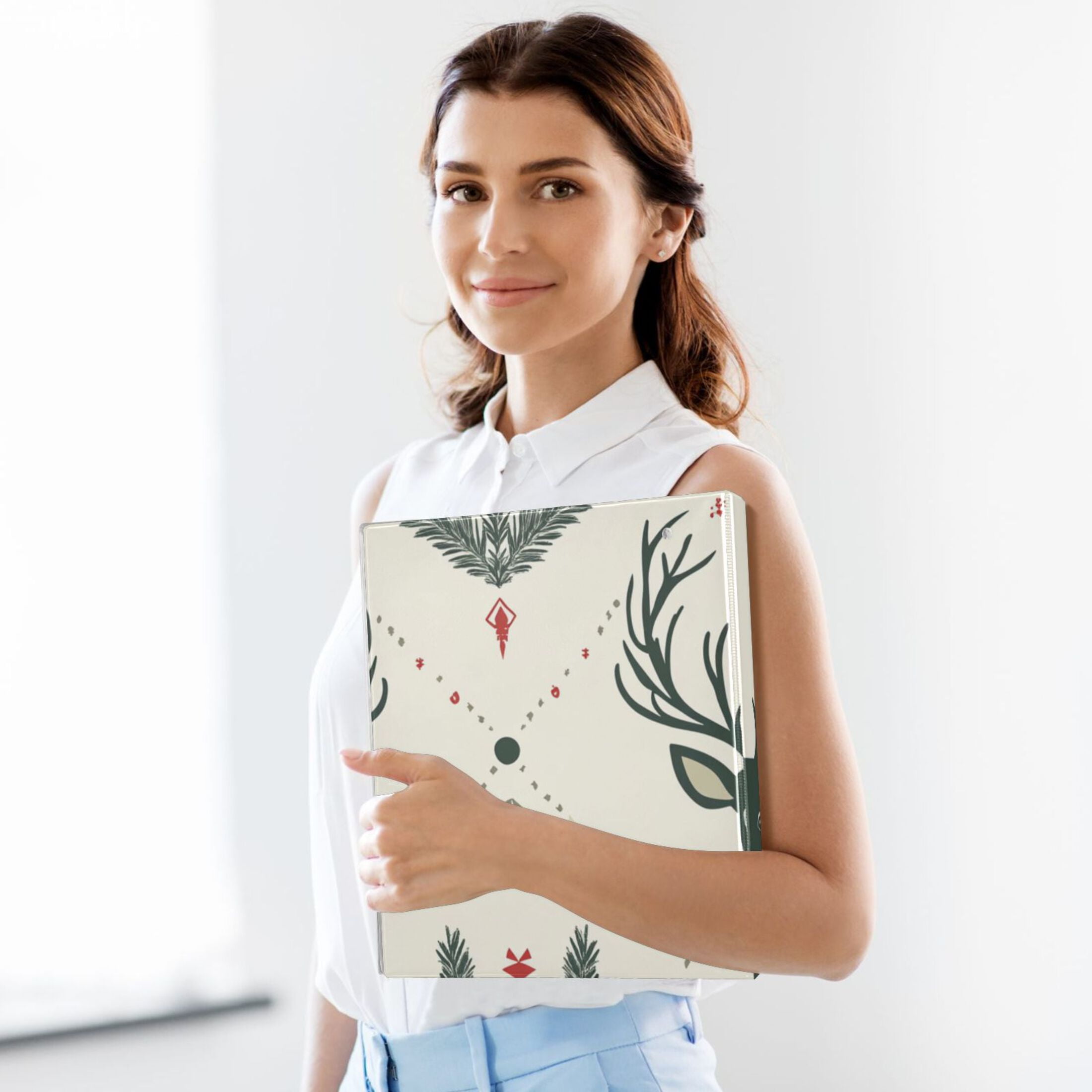 Deer Face Leaves 3 Ring Binders 1.5 inch Hardcover File Folders with Interior Pockets A4 Size Organizer for School Office Hospital