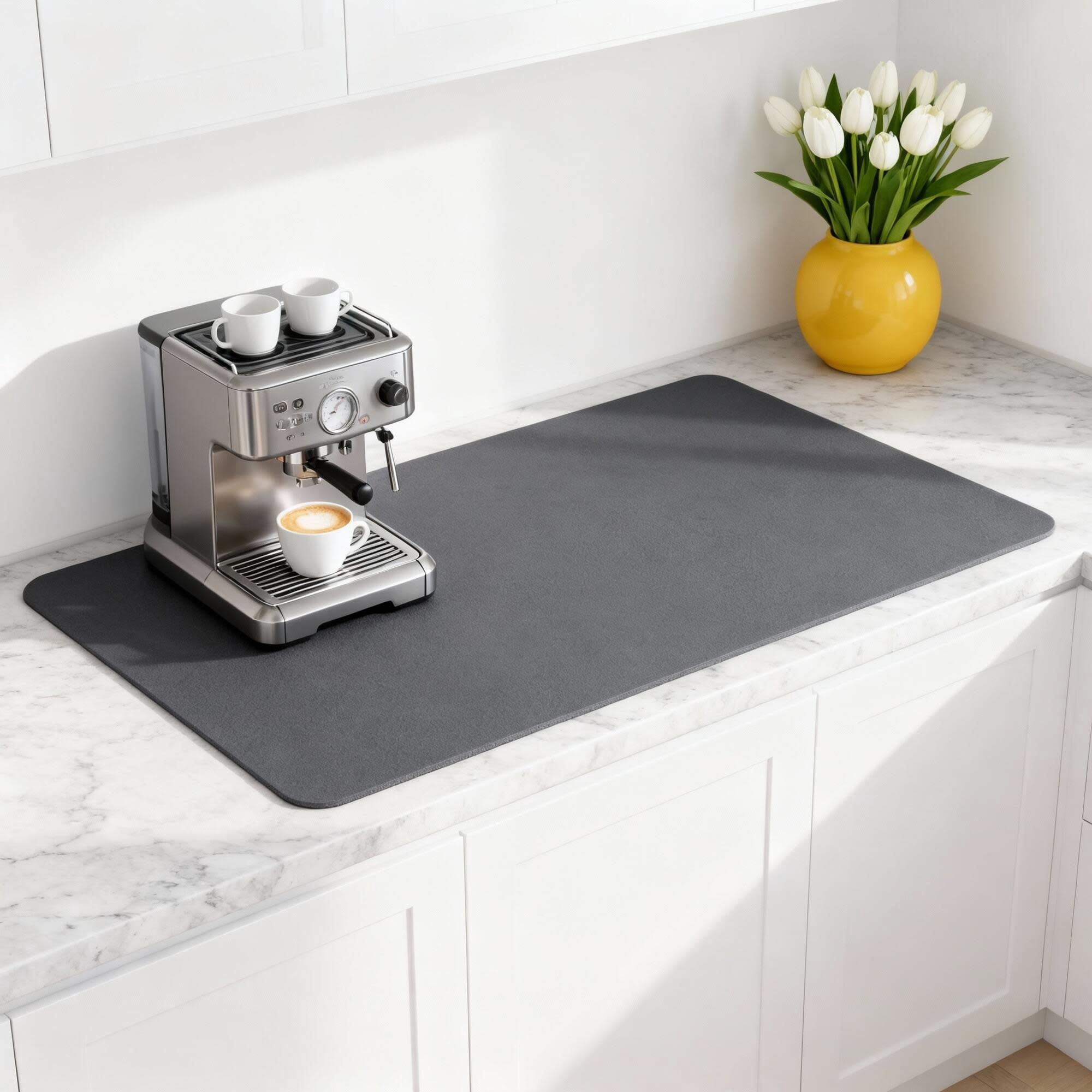 STRABELLA: Dish Drying Mat - 17x31", Dark Gray - Super Water Absorbent, Quick Dry Foam, Multi-Purpose, Kitchen Countertops, Non-Slip, Machine Washable