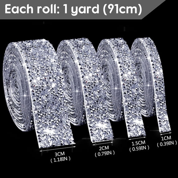 Self-Adhesive Crystal Rhinestone Ribbon Resin Diamond Ribbon Glitter Rhinestone Sticker Roll DIY 2PCS, 2 cm, Silver B 2 Packs