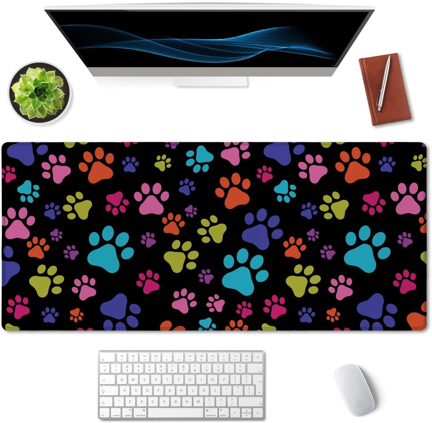 Large Mouse Pad, Full Desk XXL Extended Gaming Mouse Pad 35.5" X 15.7", Waterproof Desk Mat Stitched Edges, Non-Slip Laptop Computer Keyboard Mousepad for Office and Home, Dog Paws