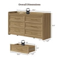 thumbnail image 4 of SICOTAS 56.4"W Farmhouse 6 Drawer Double Dresser Set of 2, Long Chest of Drawers with Brass-tone Handles & Rolling Wheels, Wooden Dresser Storage Cabinet for Bedroom Living Room, Brown Oak, 4 of 8
