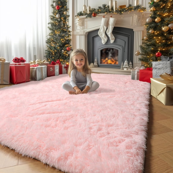 Pink Area Rugs for Bedroom Living Room, 5x8 Aesthetic Room Decor for Teen Girls, Soft Fluffy Cute Rug for Kids Room, Classroom, F
