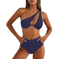 thumbnail image 5 of Roncen Sexy Brazilian Thong High Cut Bikini Sets for Women One Shoulder Cutout Swimsuits 2 Pieces, 5 of 9