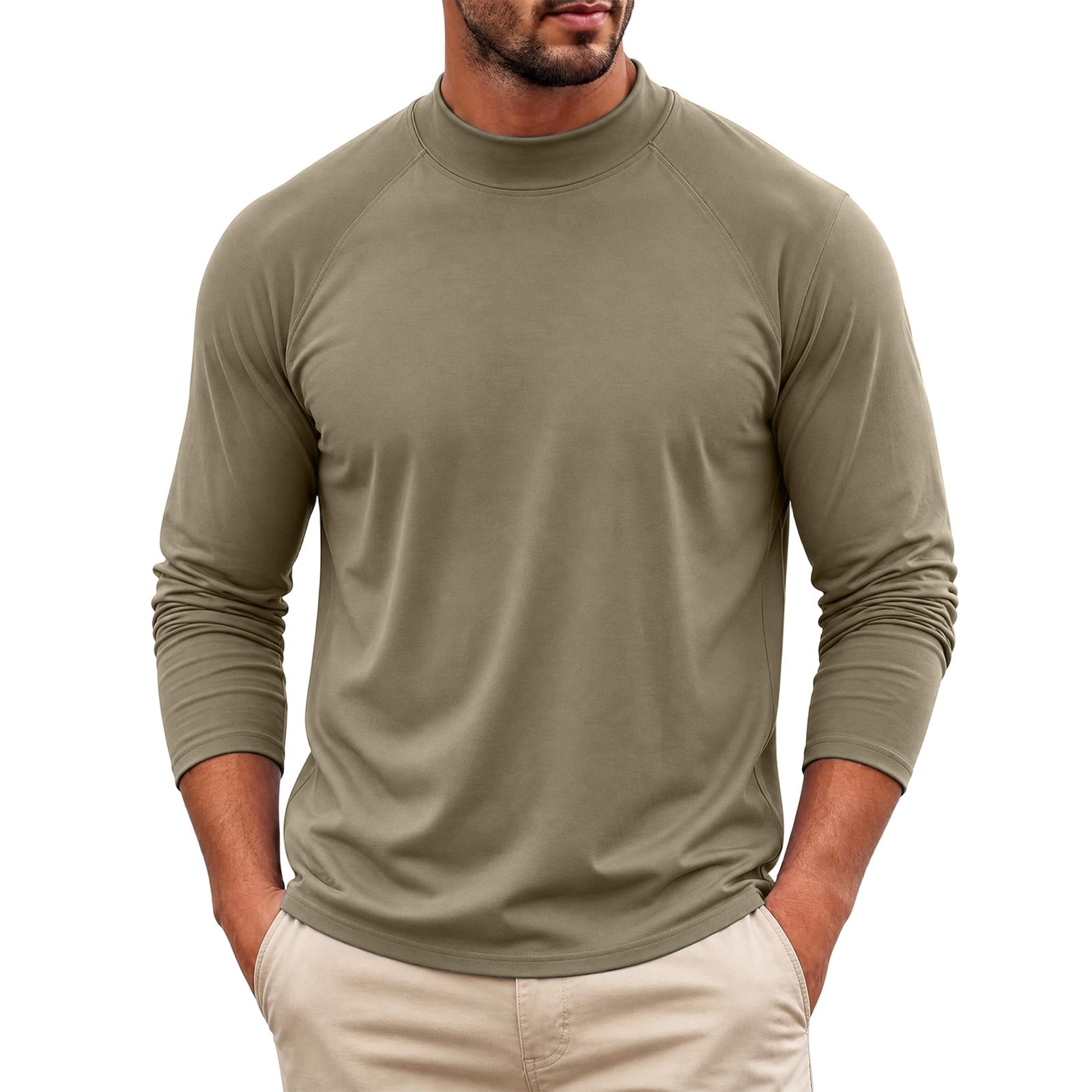 Ceisia Men s Raglan Sleeve Mock Neck Soft Fleece Thermal Long Sleeve Base Layer Shirt For Cold Weather Daily Wearing Khaki L Gift