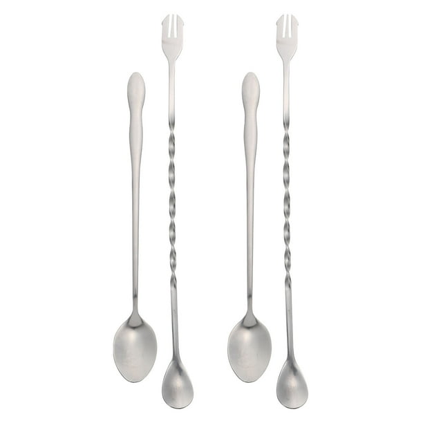 GOOHOCHY 4pcs Café de acero inoxidable con agitación de la cuchara Postre cucharas de mango largo Spoons