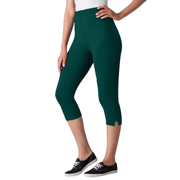 Woman Within Plus Size Petite Capri Pull-On Stretch Knit Cotton Spandex Leggings