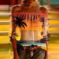 thumbnail image 5 of JTZGDY Mesh See Through Off the Shoulder Tops for Women Fashion Summer Tropical Palm Tree Printed Puff Short Sleeve Sheer Tunic Blouse Trendy Holiday Beach Vacation Outfit Tees Shirt, 5 of 10