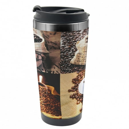 

Coffee Travel Mug Rustic Collage of Grains Steel Thermal Cup 16 oz by Ambesonne