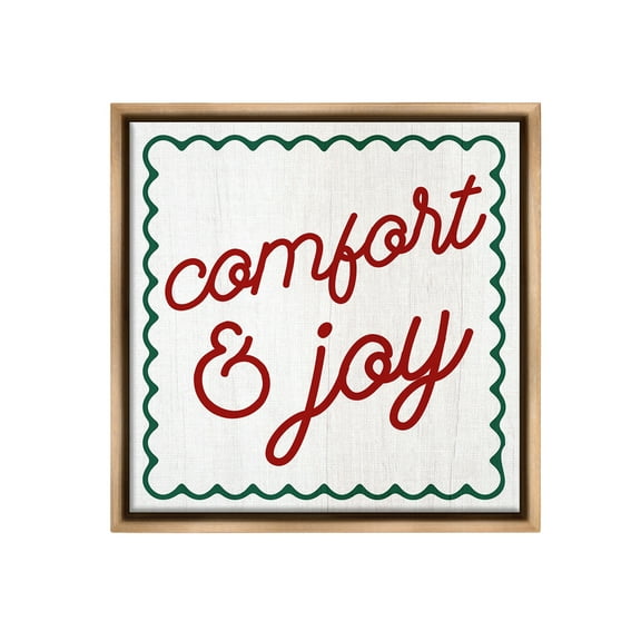 Stupell Industries Comfort & Joy Phrase Holiday Painting Brown Floater Framed Canvas Art Print Wall Art, 18 x 18