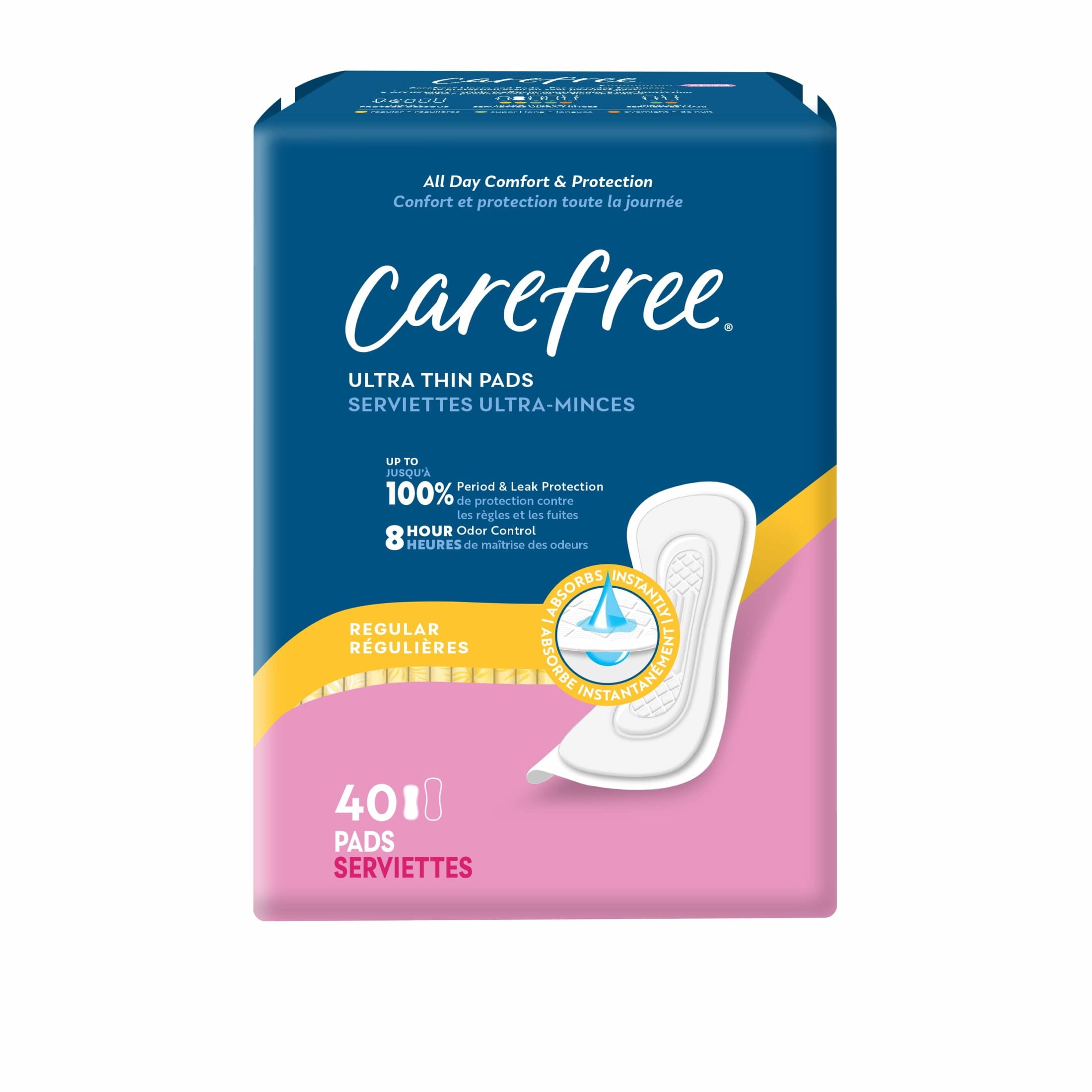 (2 pack) Carefree Ultra Thin Pads without Wings, Regular Absorbency, 40 Count
