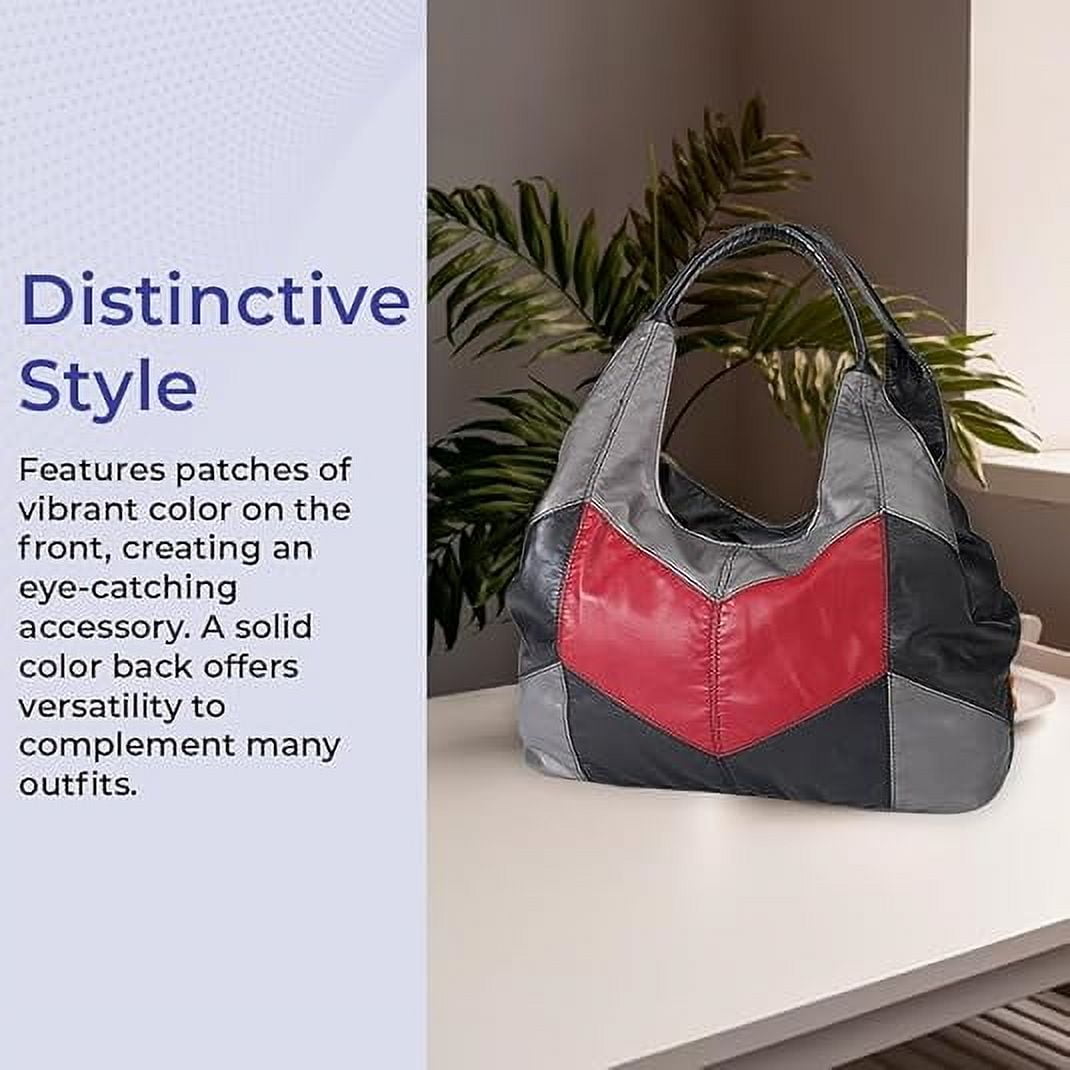 Sagefinds Color Block Shoulder Bag for Women, Hobo Purse, 3 Zippered Compartments, Lined Interior