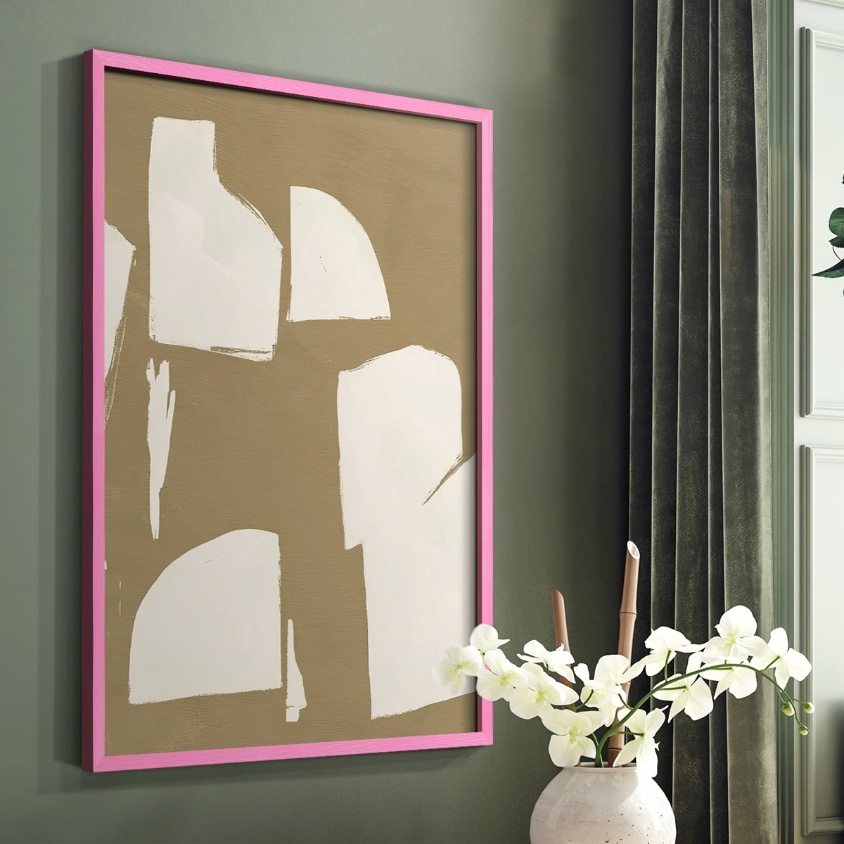 Chunky Abstract IV Framed Print in Pink Solid Wood Framed Print No Nail Hanging
