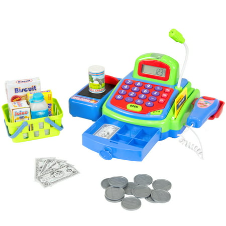 Best Choice Products Kids Educational Pretend Toy Cash Register Play Set w/ Money, Groceries, Scanner, Calculator, Microphone - (Best Educational Videos For Kids)