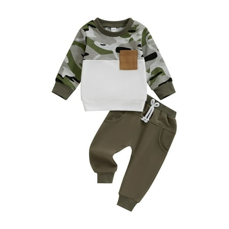 

TFFR Toddler Baby Boys Camouflage Clothing Set 6M 12M 18M 2Y 3Y Long Sleeve Round Neck Sweatshirt Drawstring Long Pants 2Pcs Fall Outfits
